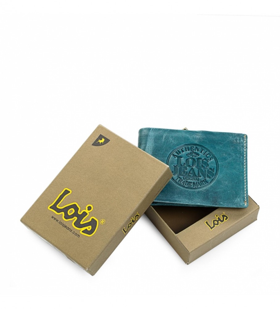 Carteira Lois em couro, modelo 12301, azul - 11,5 x 9 cm -