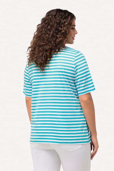 Shirt, Ringel, Metallic-Tier, V-Ausschnitt, Halbarm