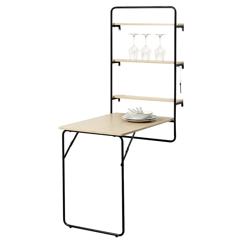 Table 3en1 tableau et étagères noir et naturel