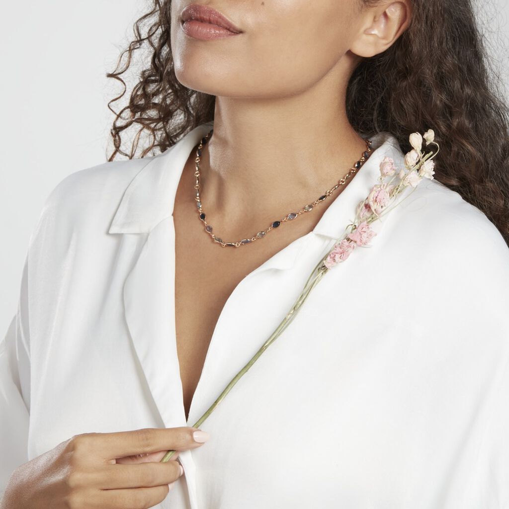 Collier Ilvaae Plaqué Or Pierre De Synthèse Bleue