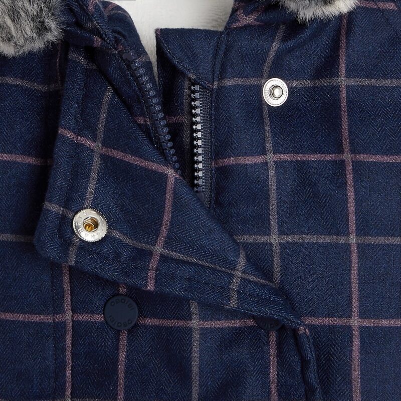 Manteau carreaux fourré bleu bébé fille