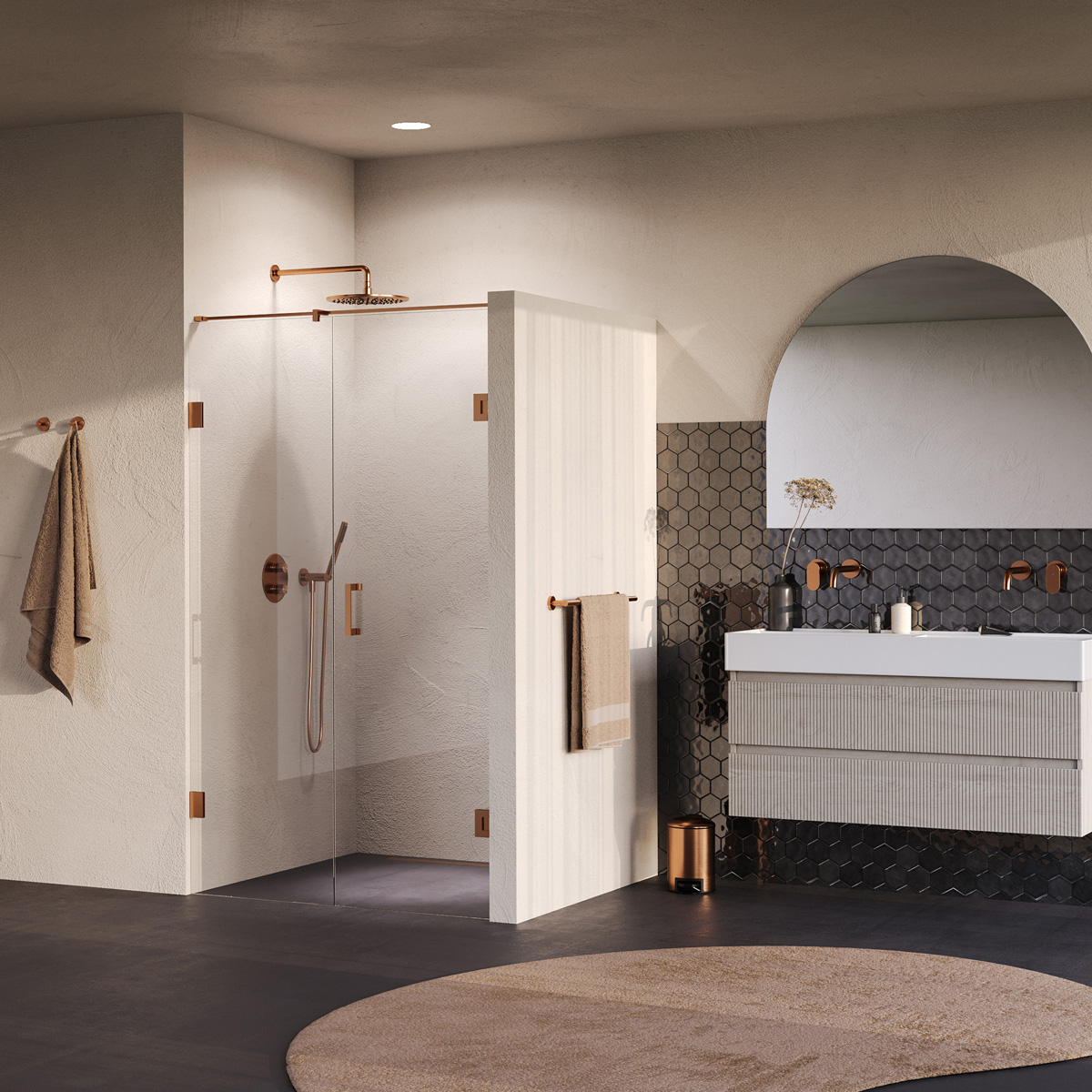 Brauer Void profielloze nisdeur 120cm met draaideur 60cm aan muur koper geborsteld PVD