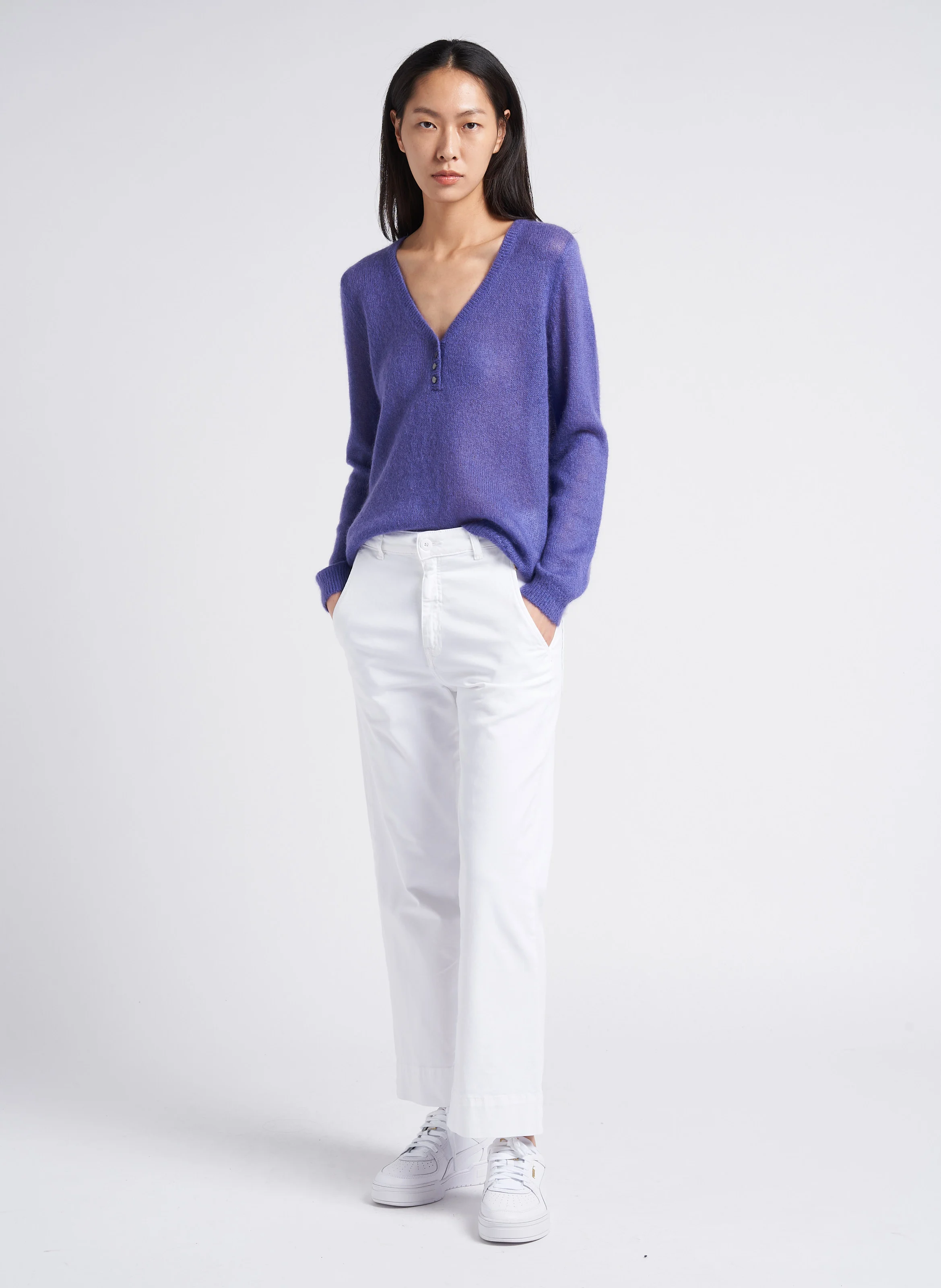 PALTROW - Pantalon 7/8 ème taille haute en coton | Blanc