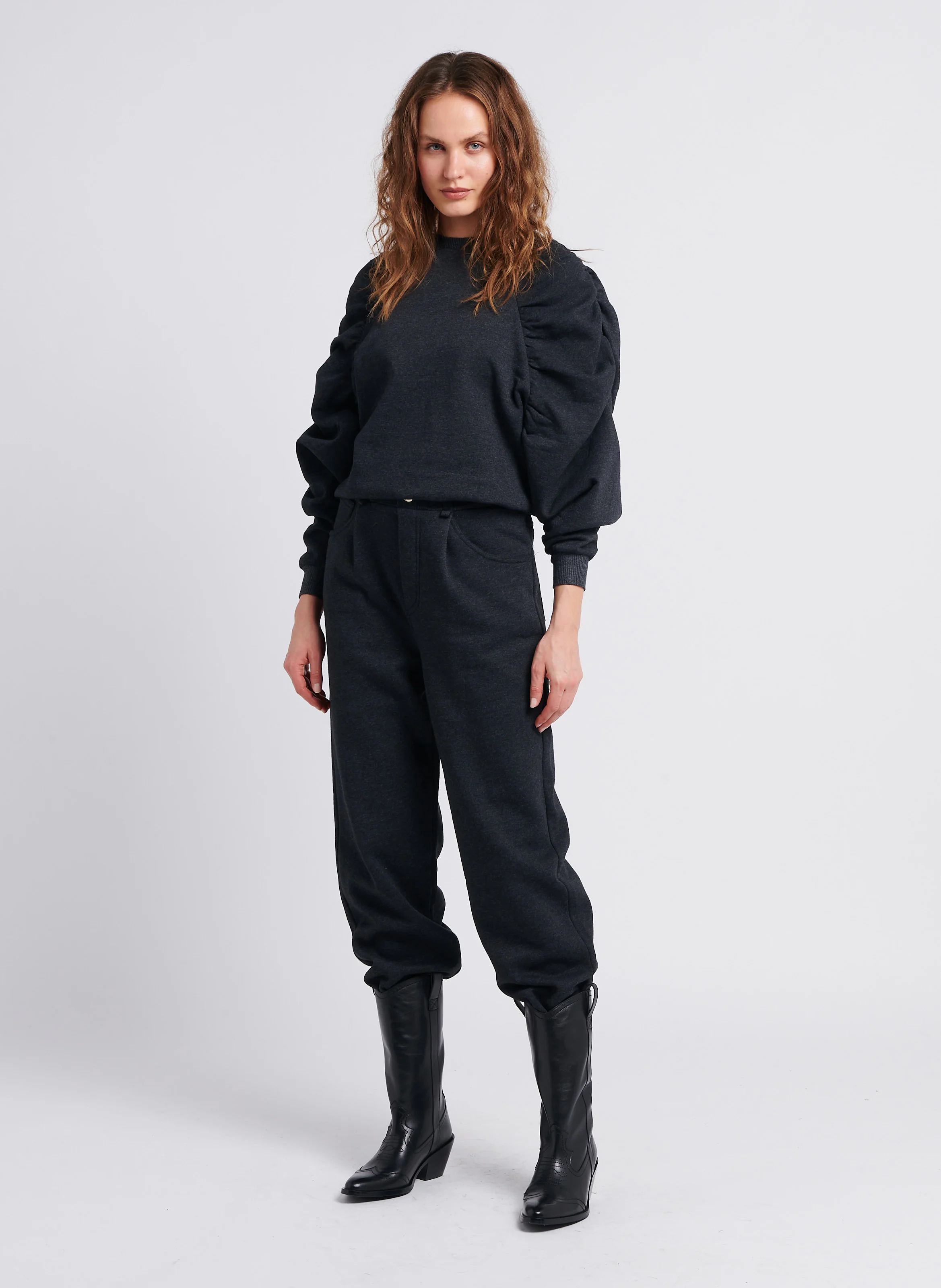 XENIA - Sweat col rond en coton mélangé | Gris