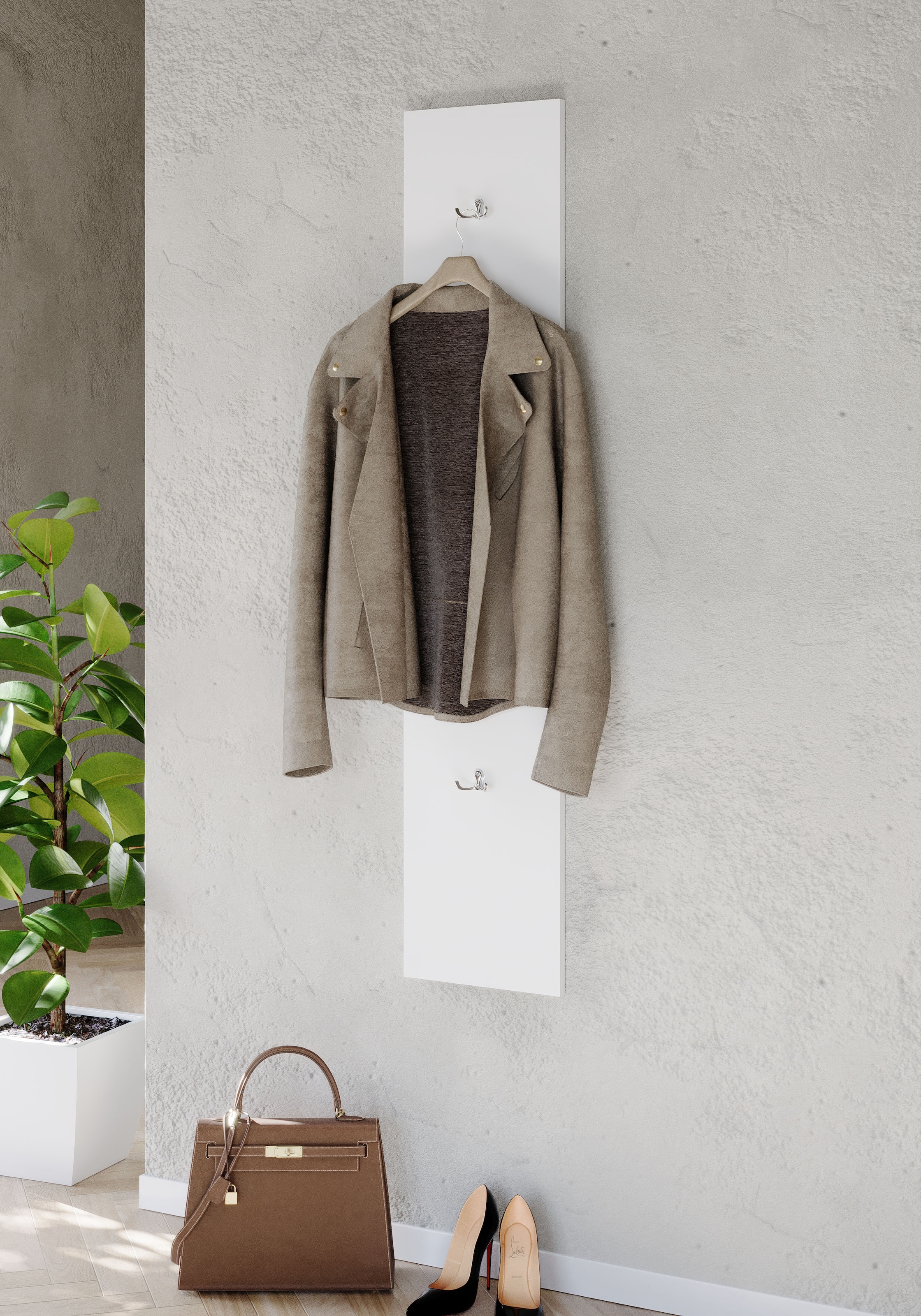 INOSIGN Garderobenpaneel »Wandpaneel mit 2 Doppelhaken Breite 28 cm, Höhe 138 cm, Wandgarderobe« Weiss Hochglanz Lack passend zur Garderobe Smile + Hamburg, Metallhaken