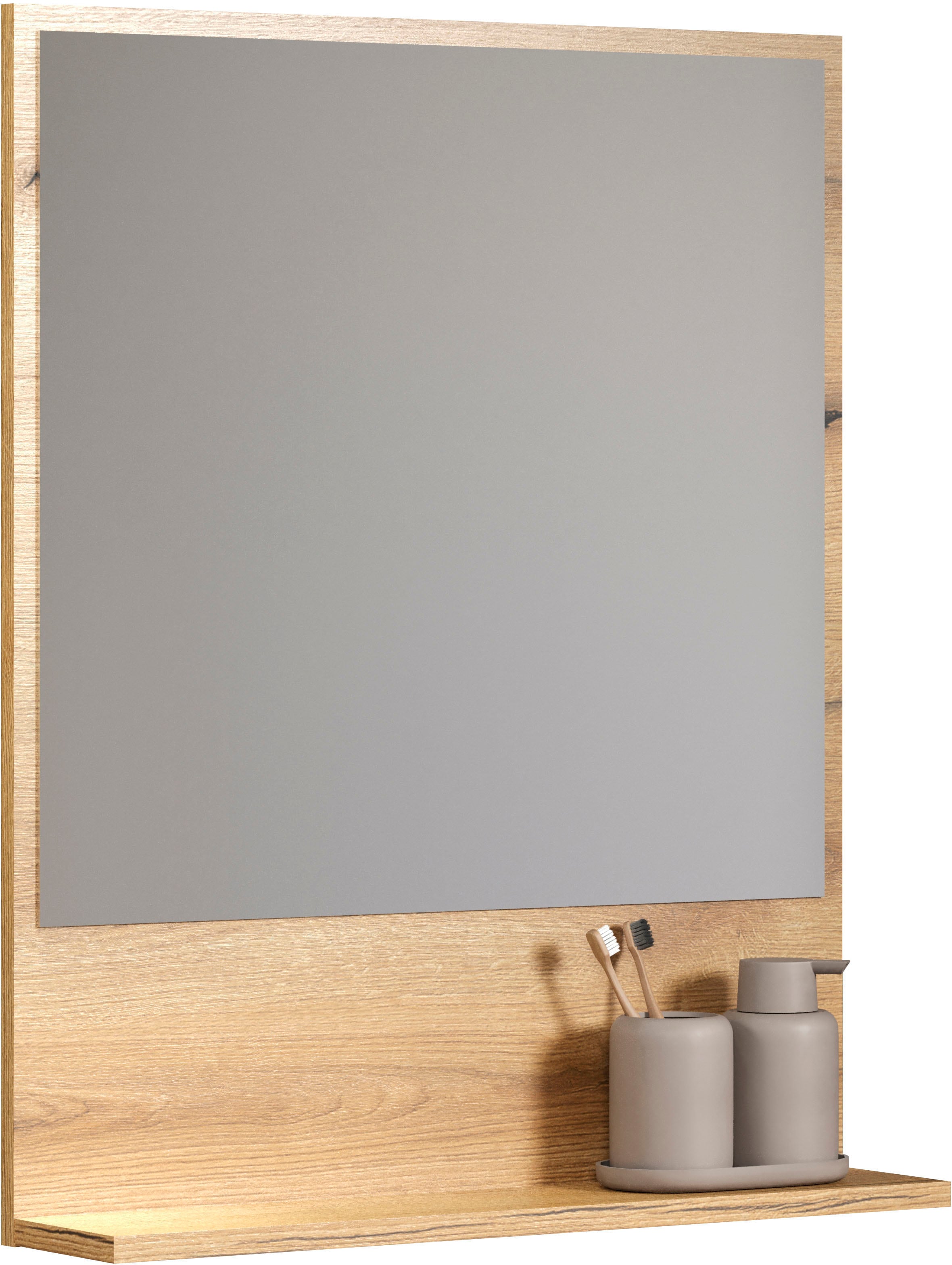 welltime Badspiegel »Amrum« Eleganter Badezimmerspiegel mit Ablage - Masse (B/T/H) 60-80/14/74 cm