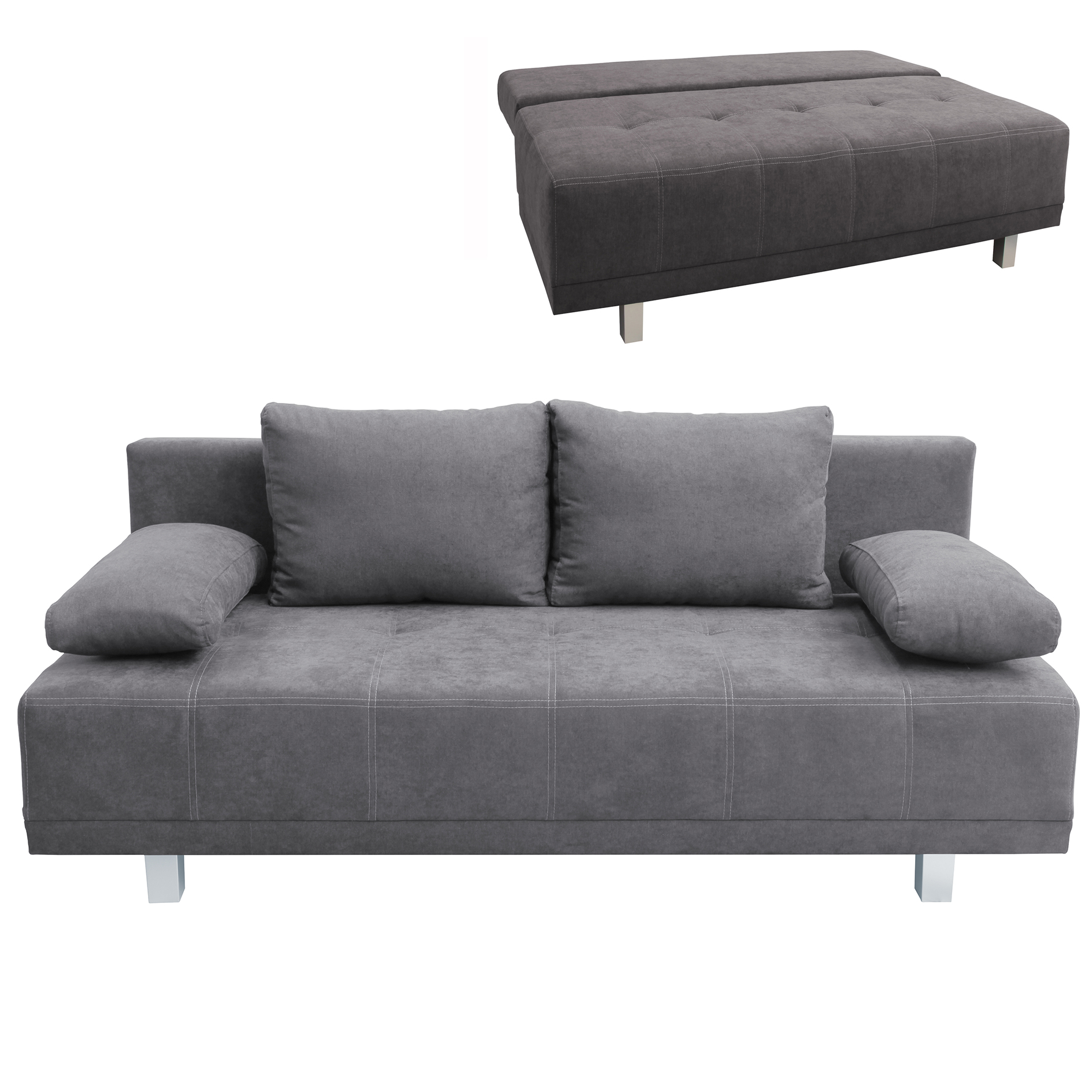 Schlafsofa - grau - mit Staukasten - 194 cm
