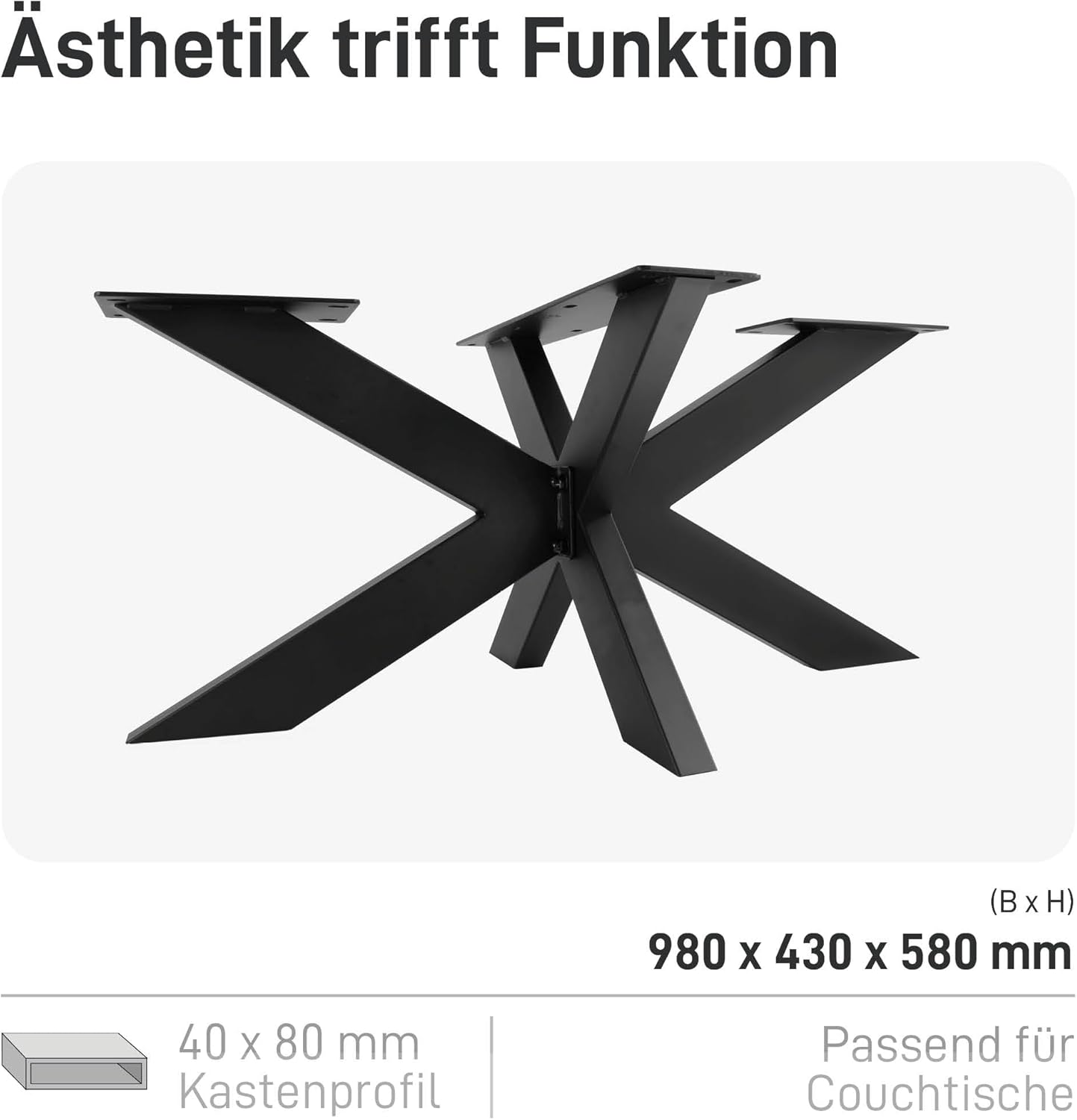 Natural Goods Berlin 1x Tisch-Gestell Spider | Schwerlast Tisch-Beine aus Metall in Schwarz | Einfache Montage | Tisch-Kufen für DIY-Projekte wie Couchtisch & Esstisch | Tisch-Füße 43x58x98cm