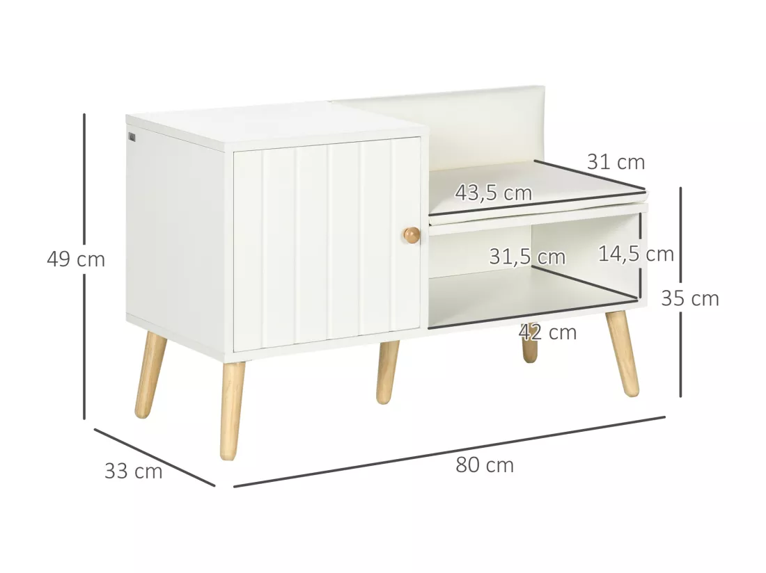 Banc meuble à chaussures 2 en 1 style scandinave - porte, niche, étagère - bois pin blanc