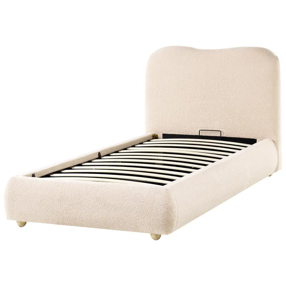 BLAGNAC - Bed met opbergruimte - Lichtbeige - 90 x 200 cm - Bouclé