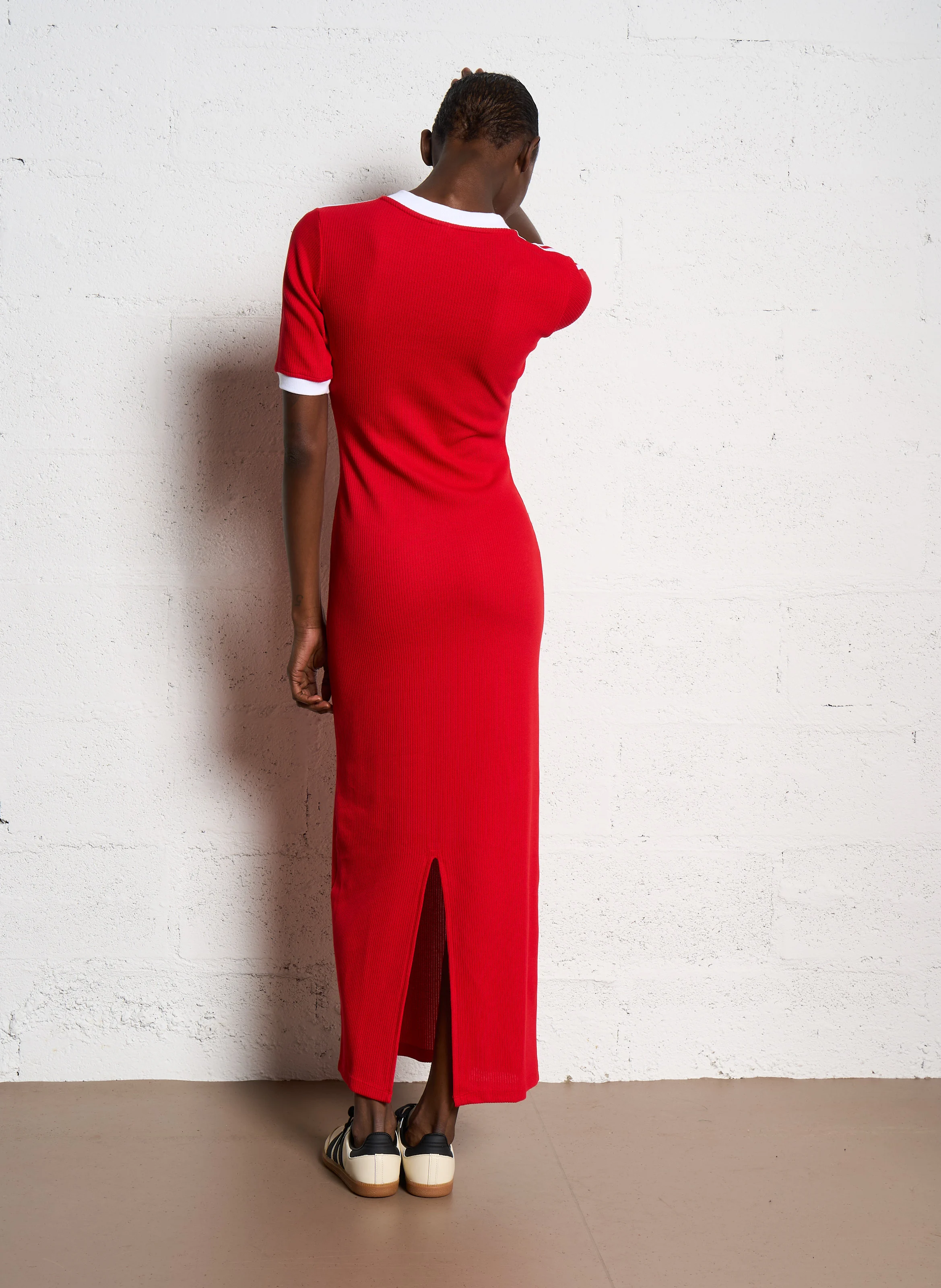 Robe longue côtelée en coton mélangé | Rouge