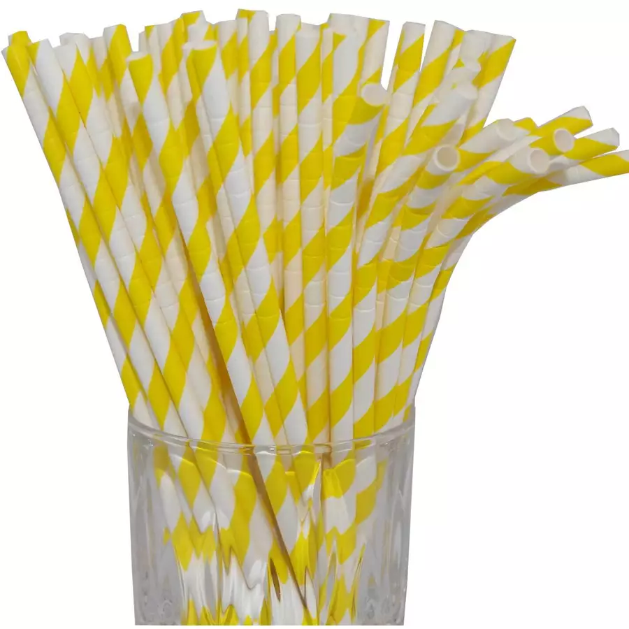 Luxentu Papier-Trinkhalme gestreift mit Knick 20 cm 100er Set gelb