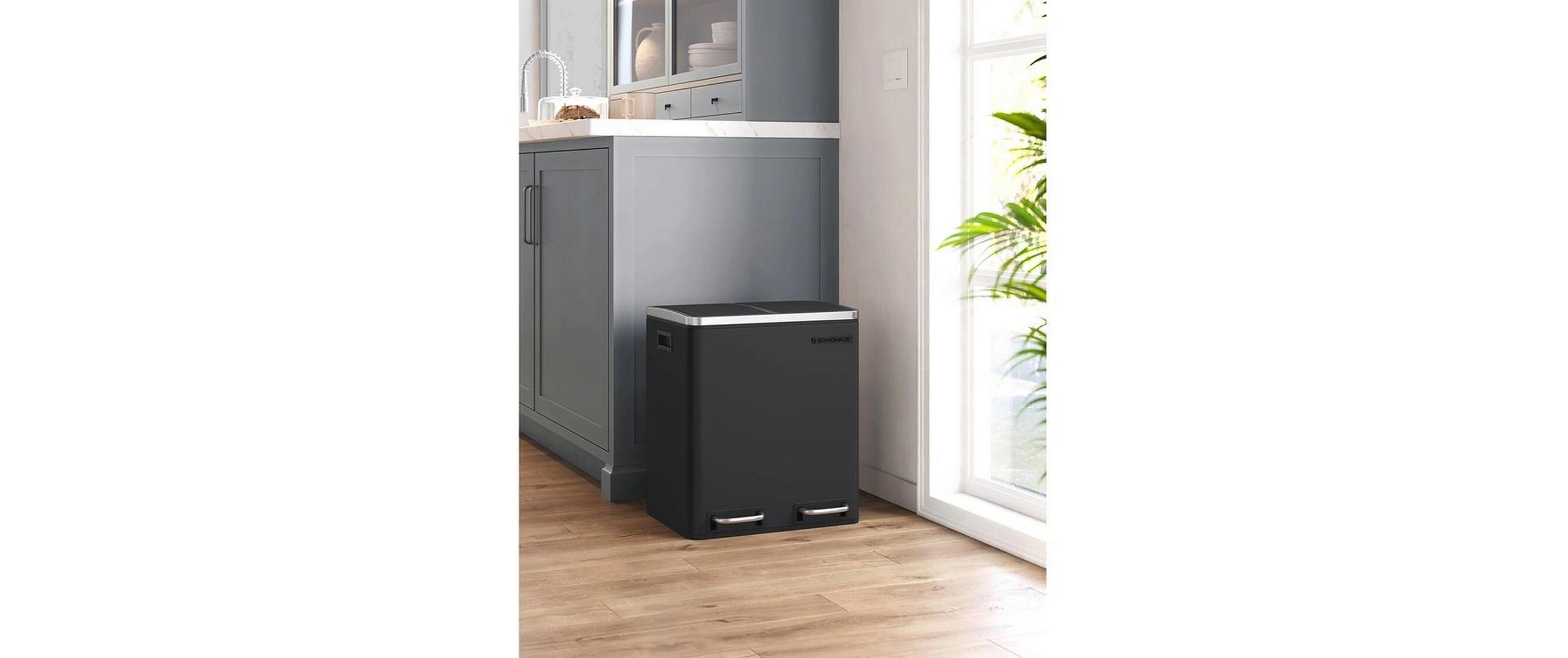 Abfalleimer 30 l, Schwarz<br>Treteimer mit zwei Fächern