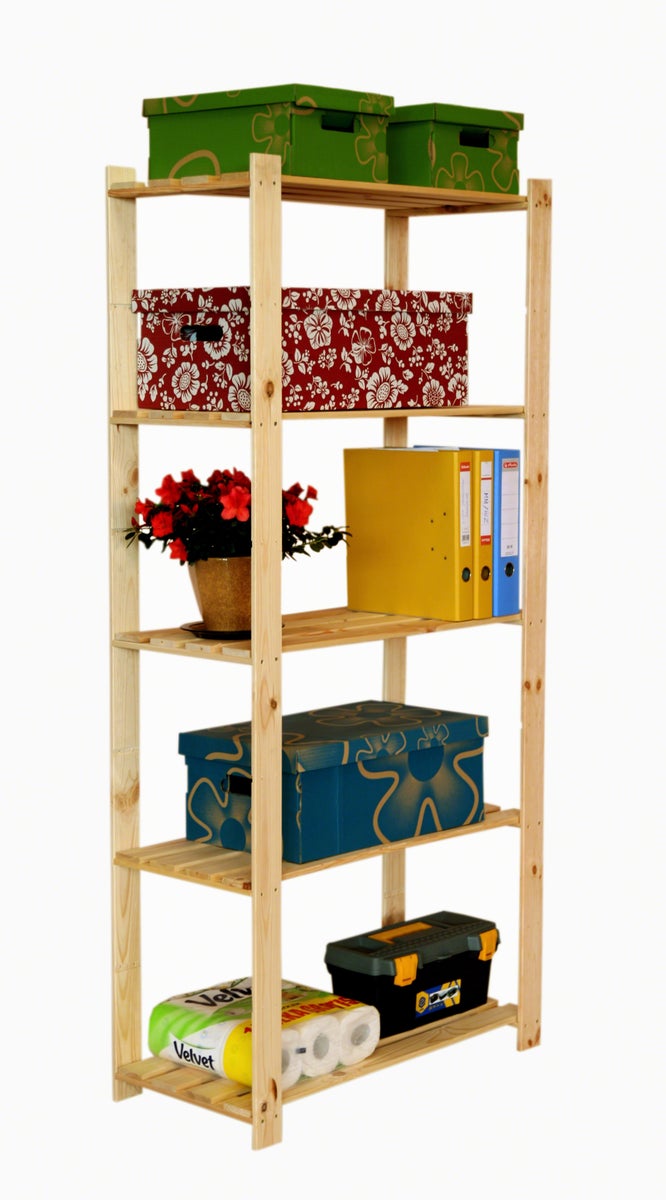 PROREGAL Pinepeak Houten Plank HxBxD 170 x 80 x 38 cm 5 Planken 1,2 cm Dik Dennenhout Natuurlijk