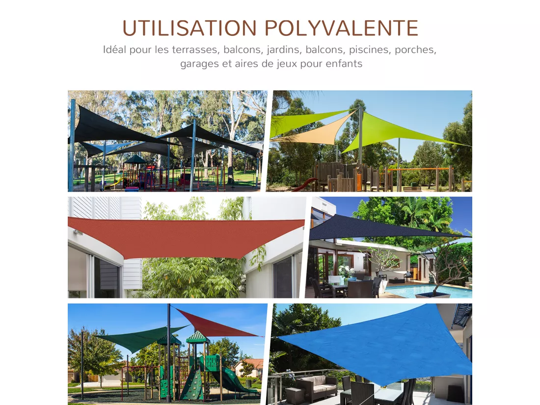Voile d'ombrage carré 3 x 3 m polyéthylène haute densité résistant aux UV coloris rouille