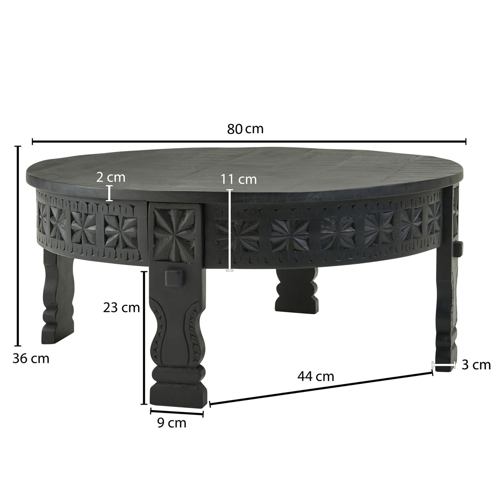 Couchtisch rund 80 cm Mango massiv Schwarz