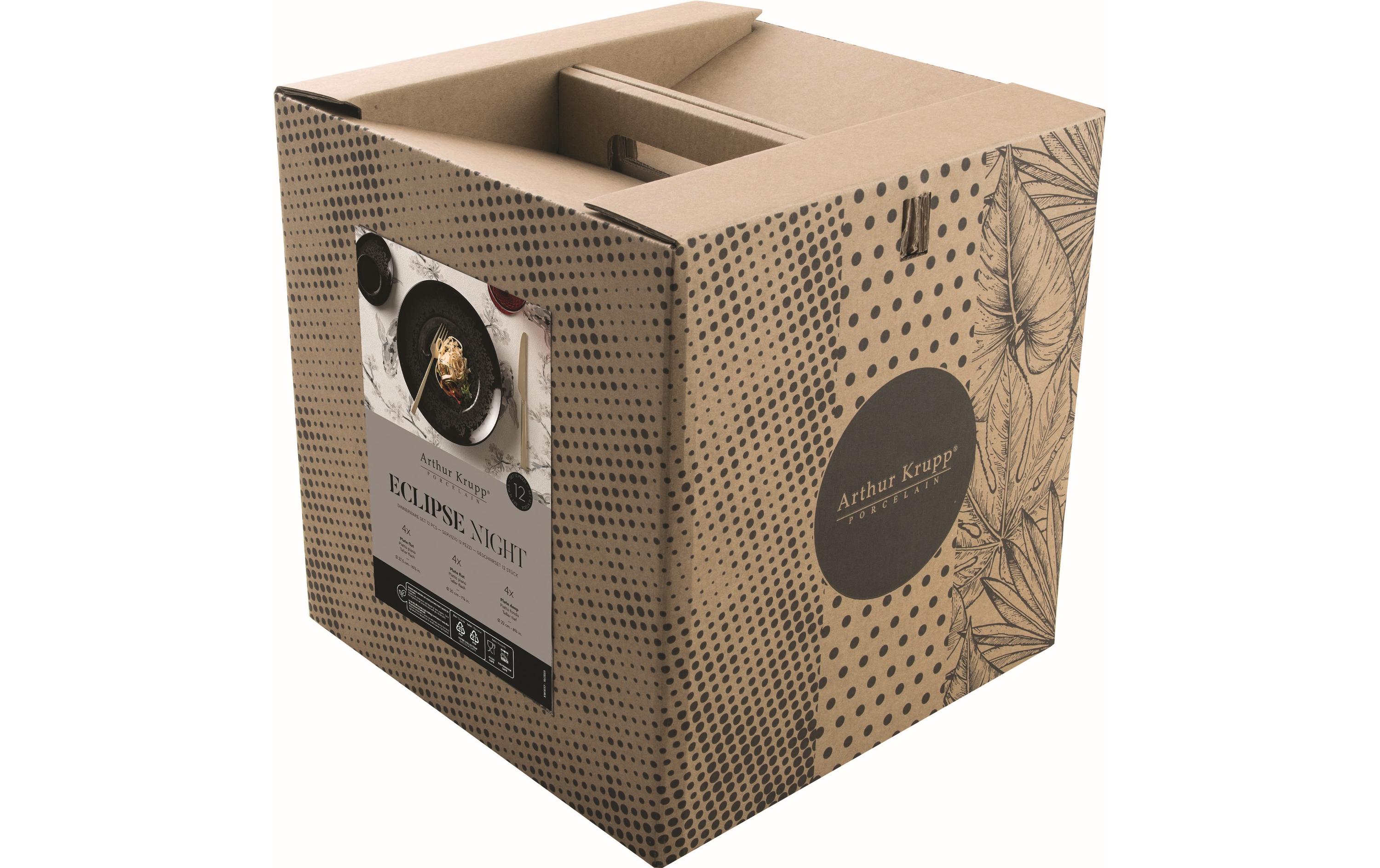 Speise-Service Eclipse Night 12 Stück, Schwarz<br>Teller Service Set aus Porzellan