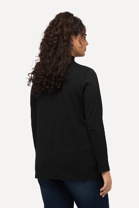 Shirt, Feinripp, Slim, Stehkragen, Ziernaht, Langarm