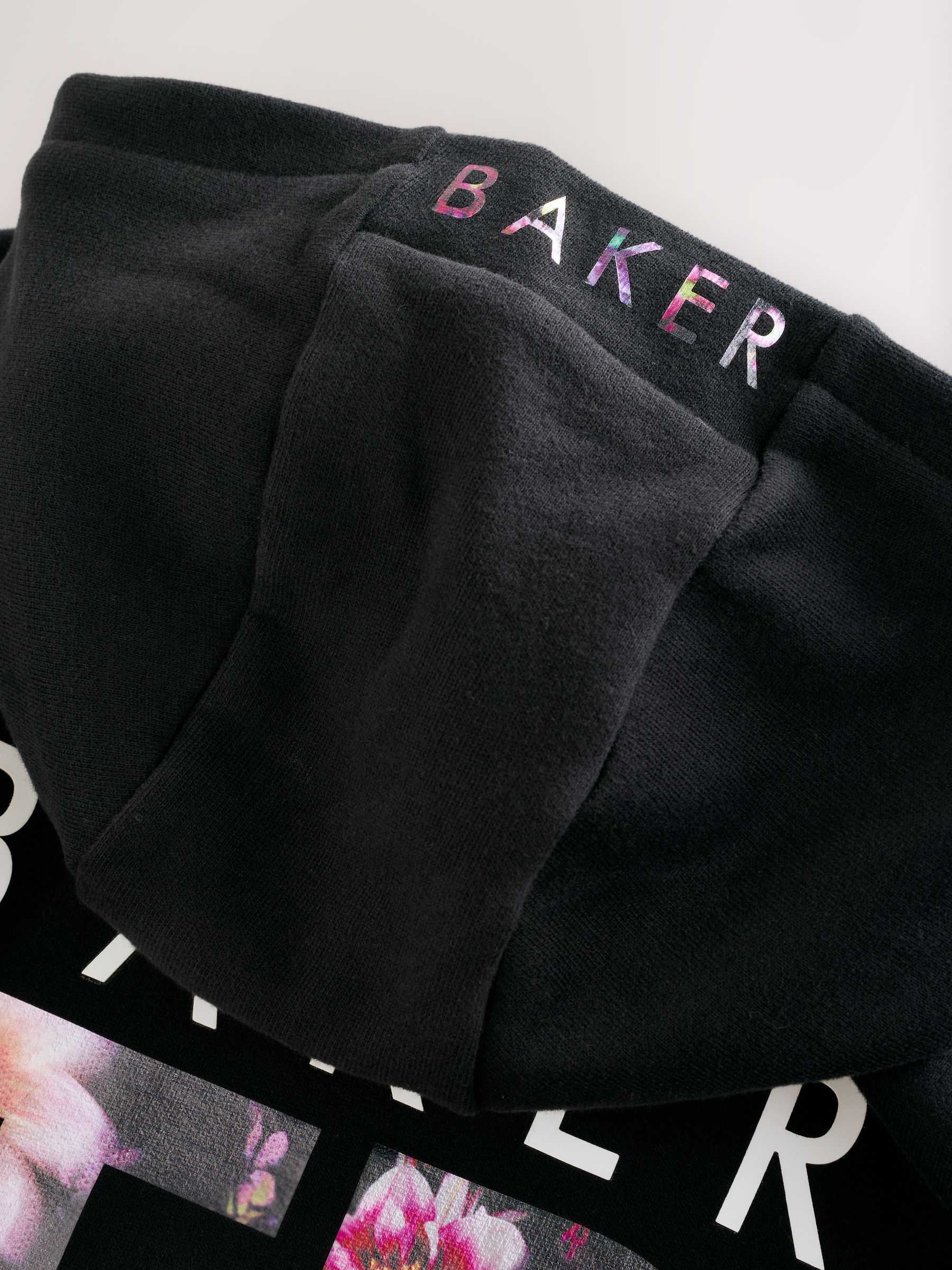 Baker by Ted Baker 2 Piece Longline Black Hoodie and Printed Leggings Set