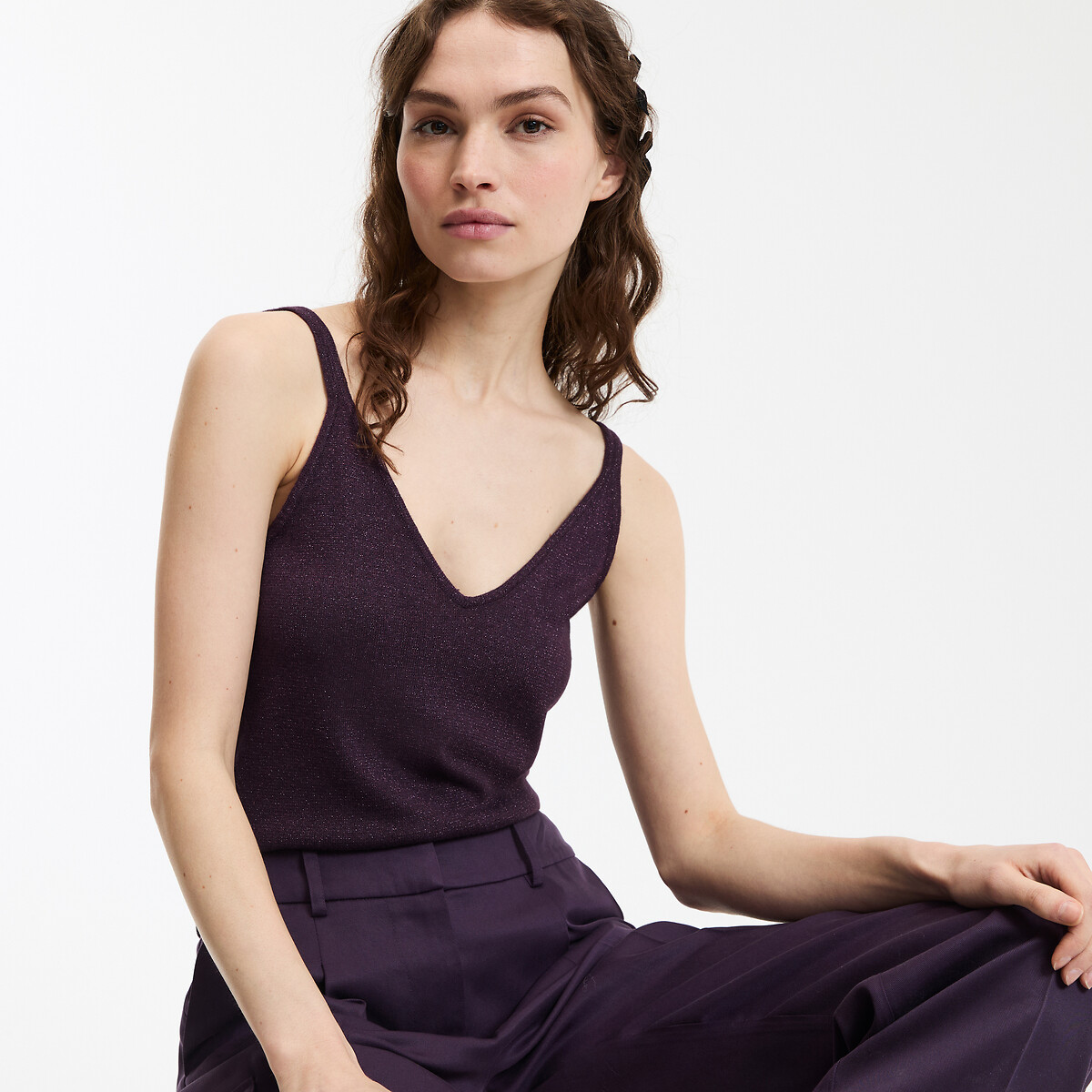 COLEÇÕES LA REDOUTE<br>Top de alças finas em tricô iridescente