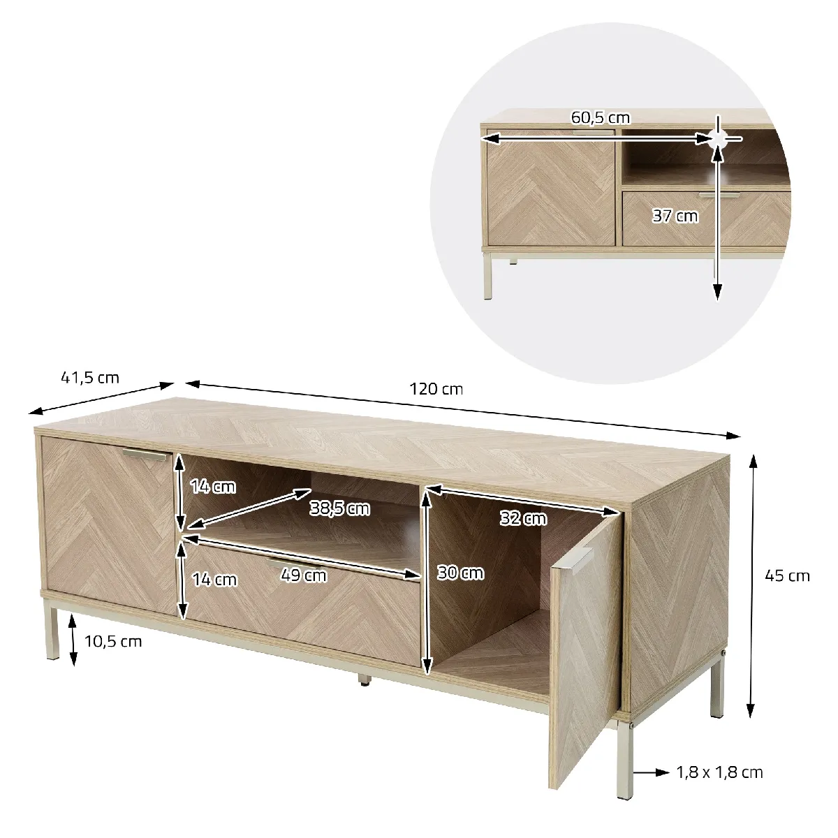 ML DESIGN MODERN LIVING ML design Chevrons Meuble TV Marron