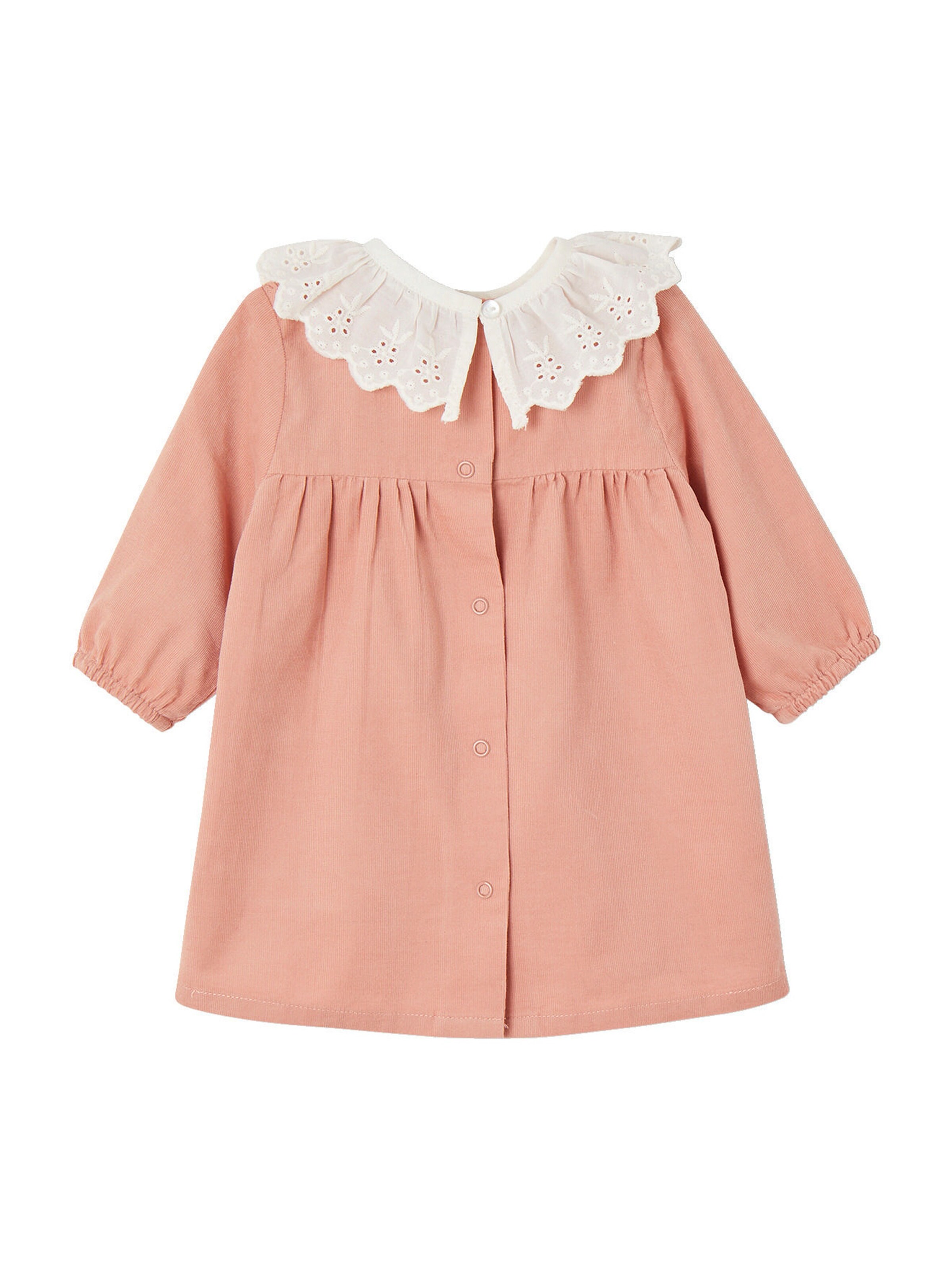 Vertbaudet Gesmoktes Baby Kleid aus Cord mit abnehmbarem Kragen rosa
