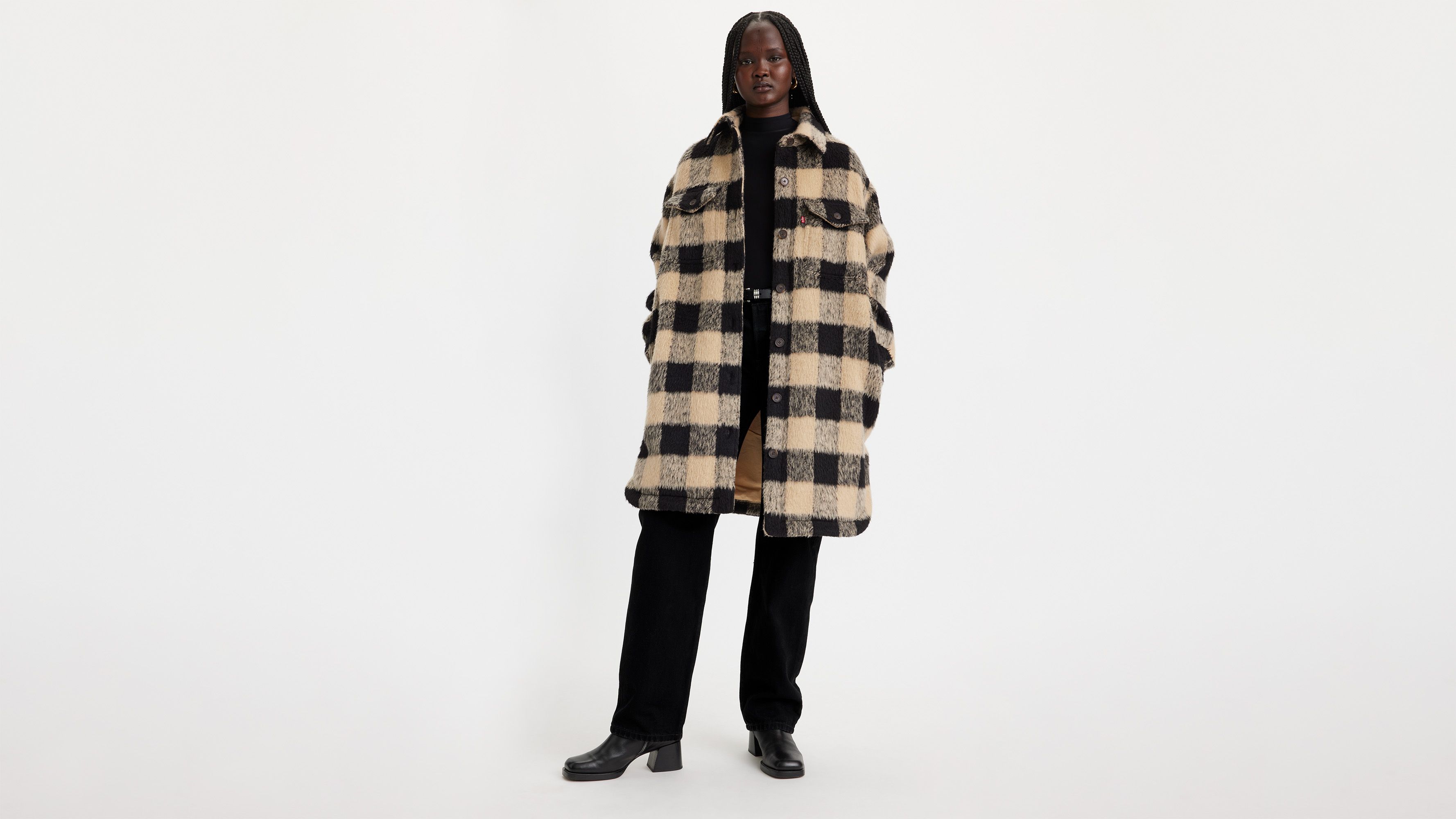 Veste longue Nola - Darla Gingham Almond Buff - Multicolore