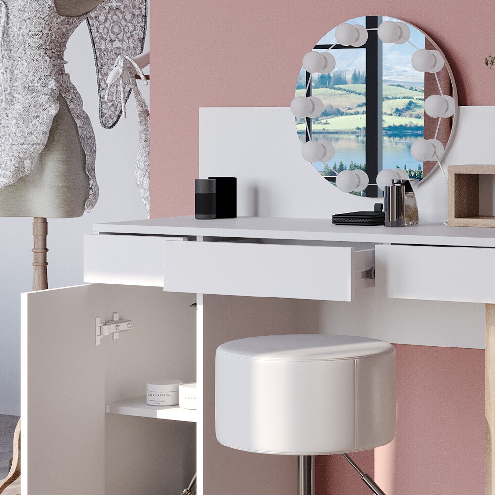 Vicco Schminktisch Olivia, weiß, Frisiertisch mit Hocker und LED-Lichterkette