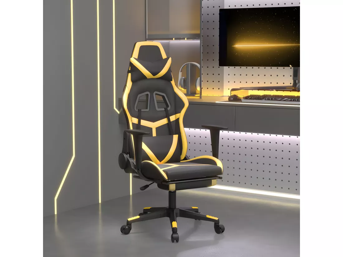 Chaise de jeu de massage avec repose-pied Noir&Doré Similicuir