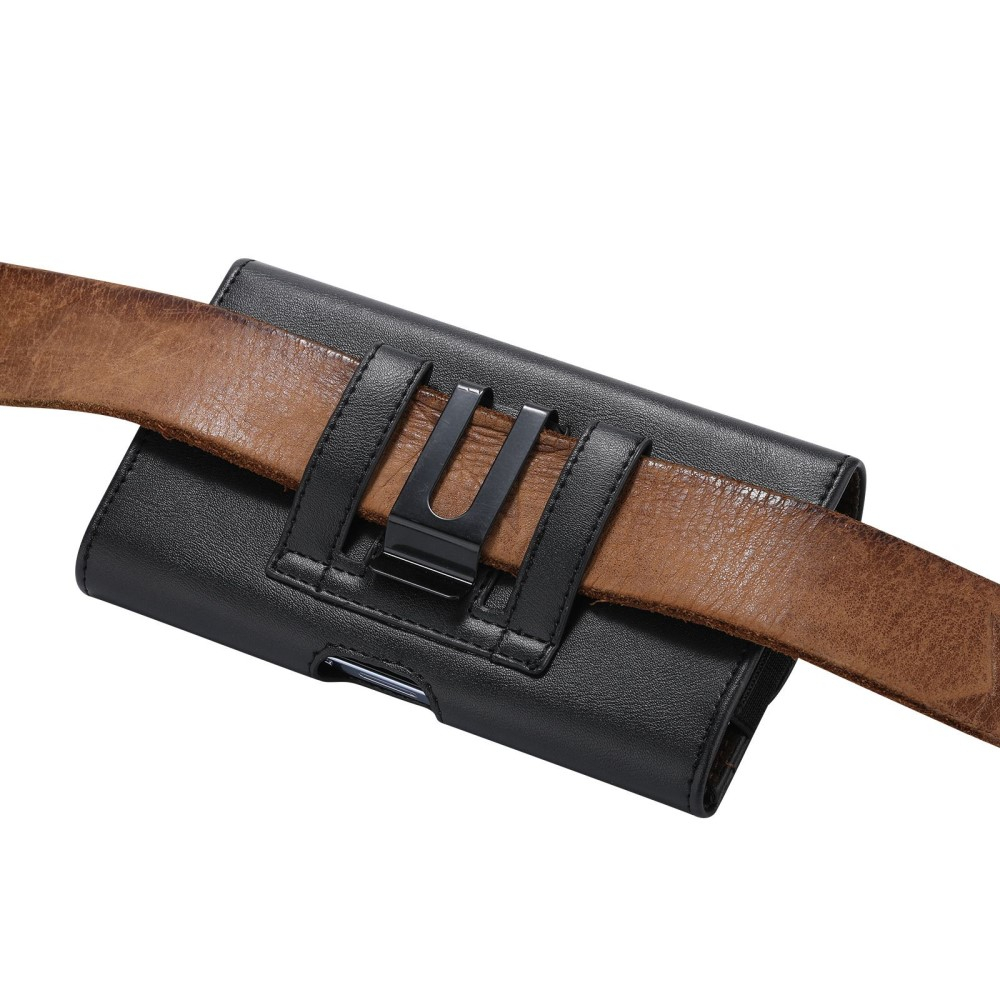 (18x9x2cm) Universal XXXL Leder Tasche mit Gürtelclip - Schwarz