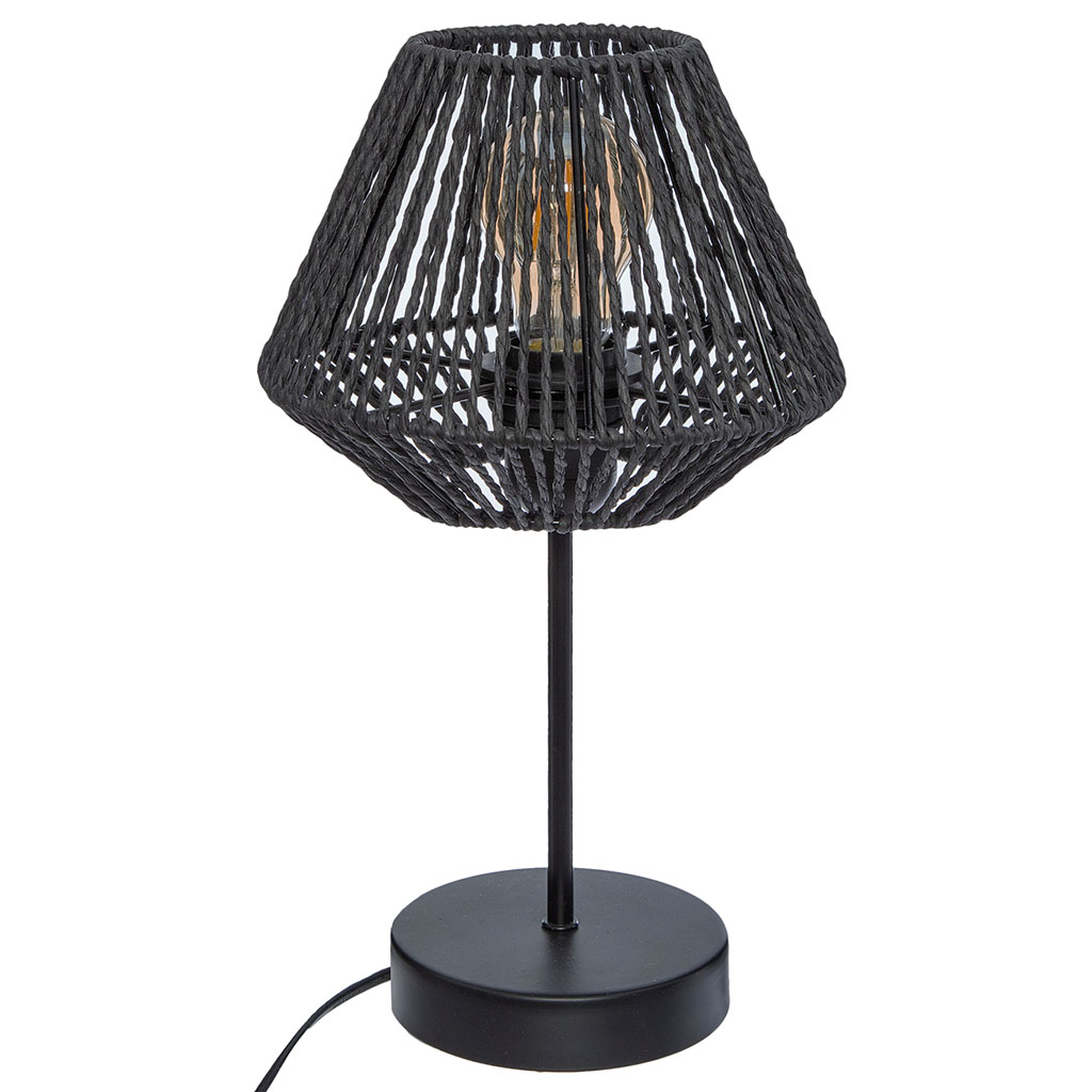 Lampe à pied corde tressée JILY noire H 34cm
