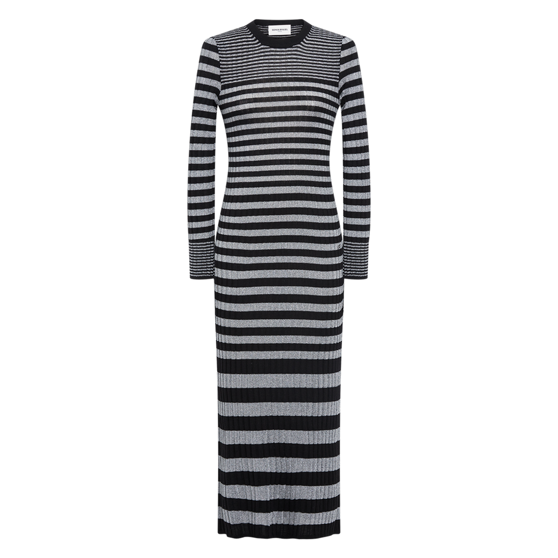 Robe longue col rond en laine mélangée | Argent