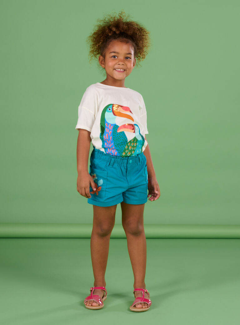 Short turquoise foncé en toile