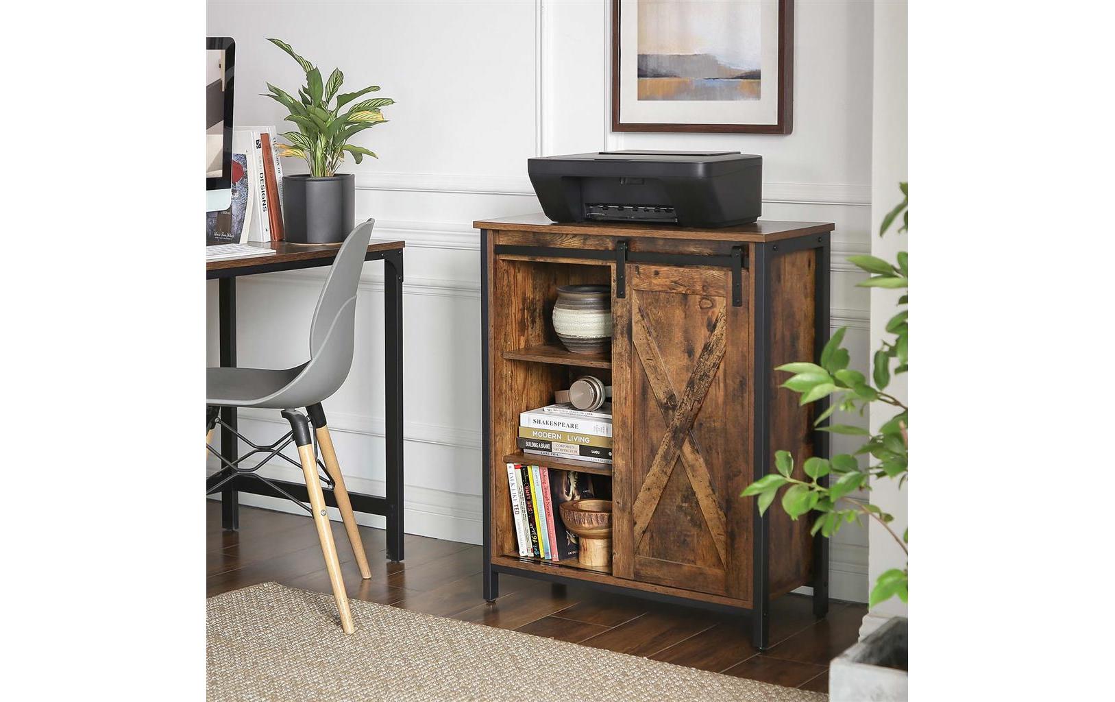 Kommode mit Schiebetür 70 x 80 cm, Braun/Schwarz<br>Sideboard