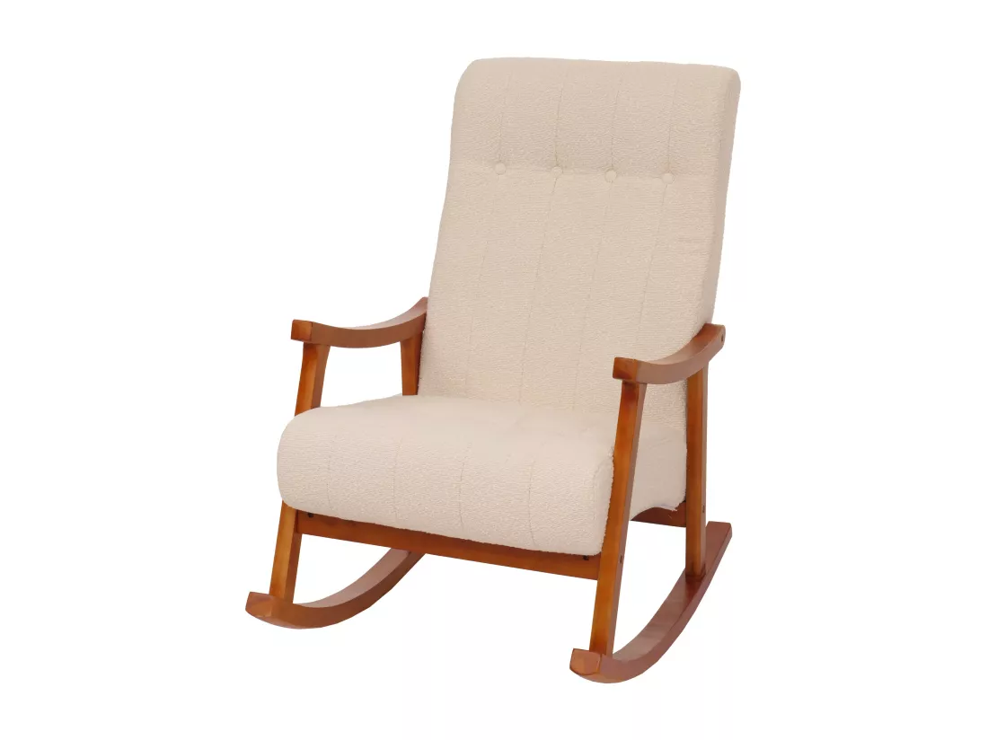 Fauteuil à bascule MCW-K10, crème, structure aspect noyer