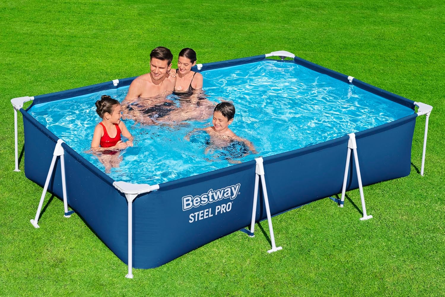 Bestway Steel Pro Frame Pool Set mit Filterpumpe 300 x 201 x 66 cm, dunkelblau, eckig