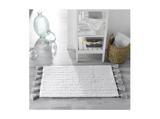 Tapis de Bain 50 x 80 cm Minatis Blanc/Gris - Coton Jacquard