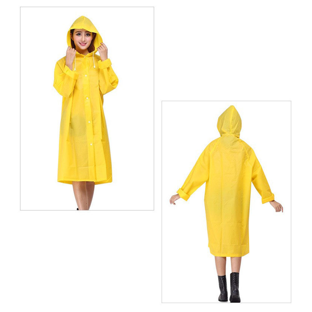 (145cm) Unisex Regenjacke Windmantel Poncho Regencape mit Kapuze   Druckknöpfe - Gelb