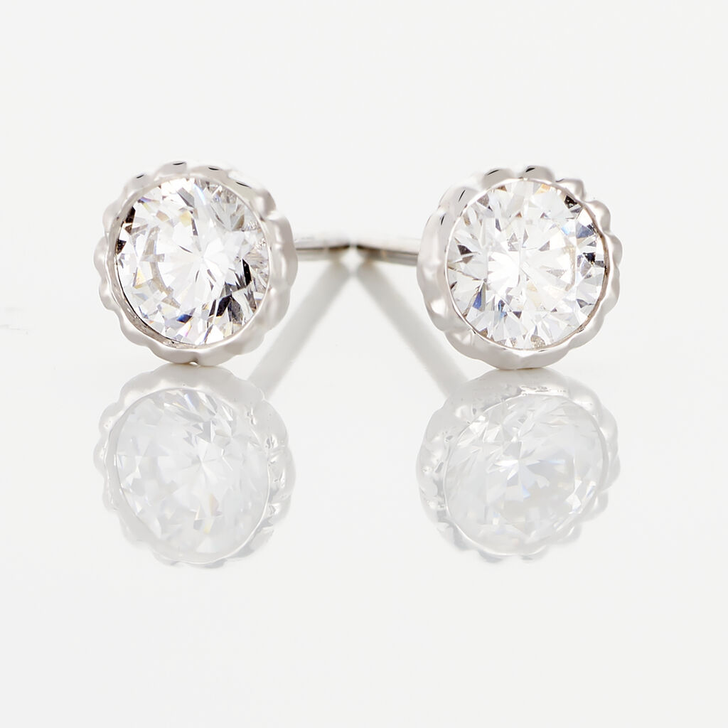 Boucles D'oreilles Puces Kadidia Or Blanc Oxyde De Zirconium