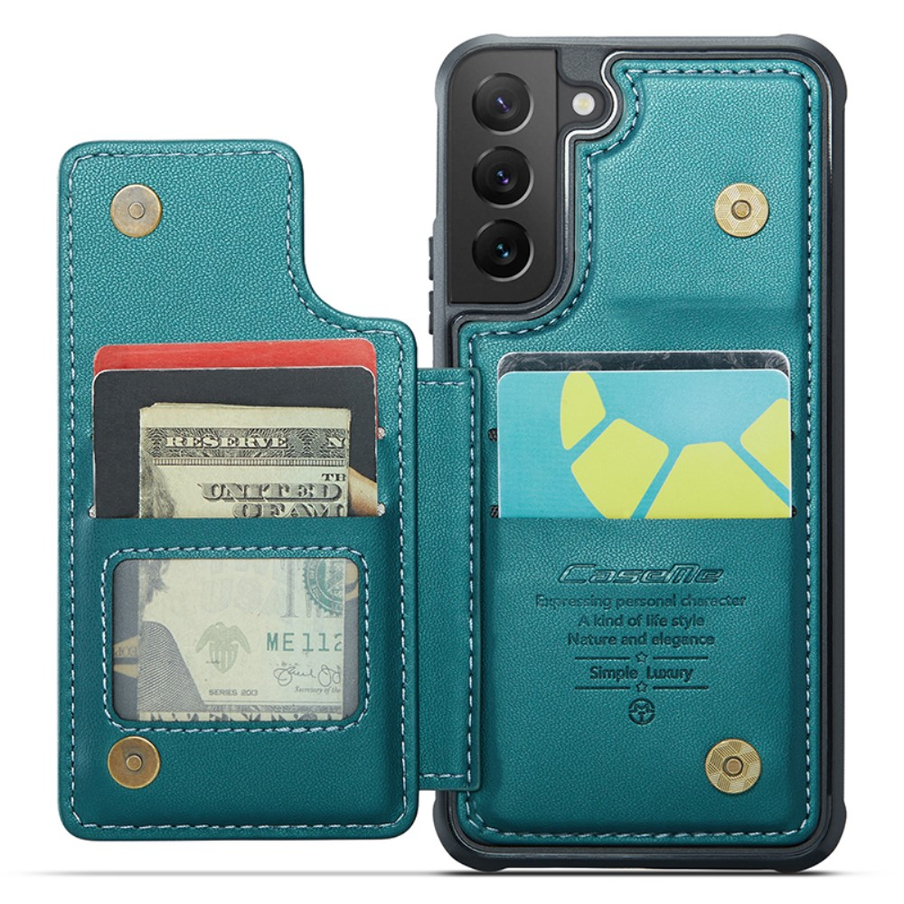 Samsung Galaxy S22 5G Leder Hülle mit Kartenfächern im Litchi Look   Kickstand (RFID Schutz) - Grün
