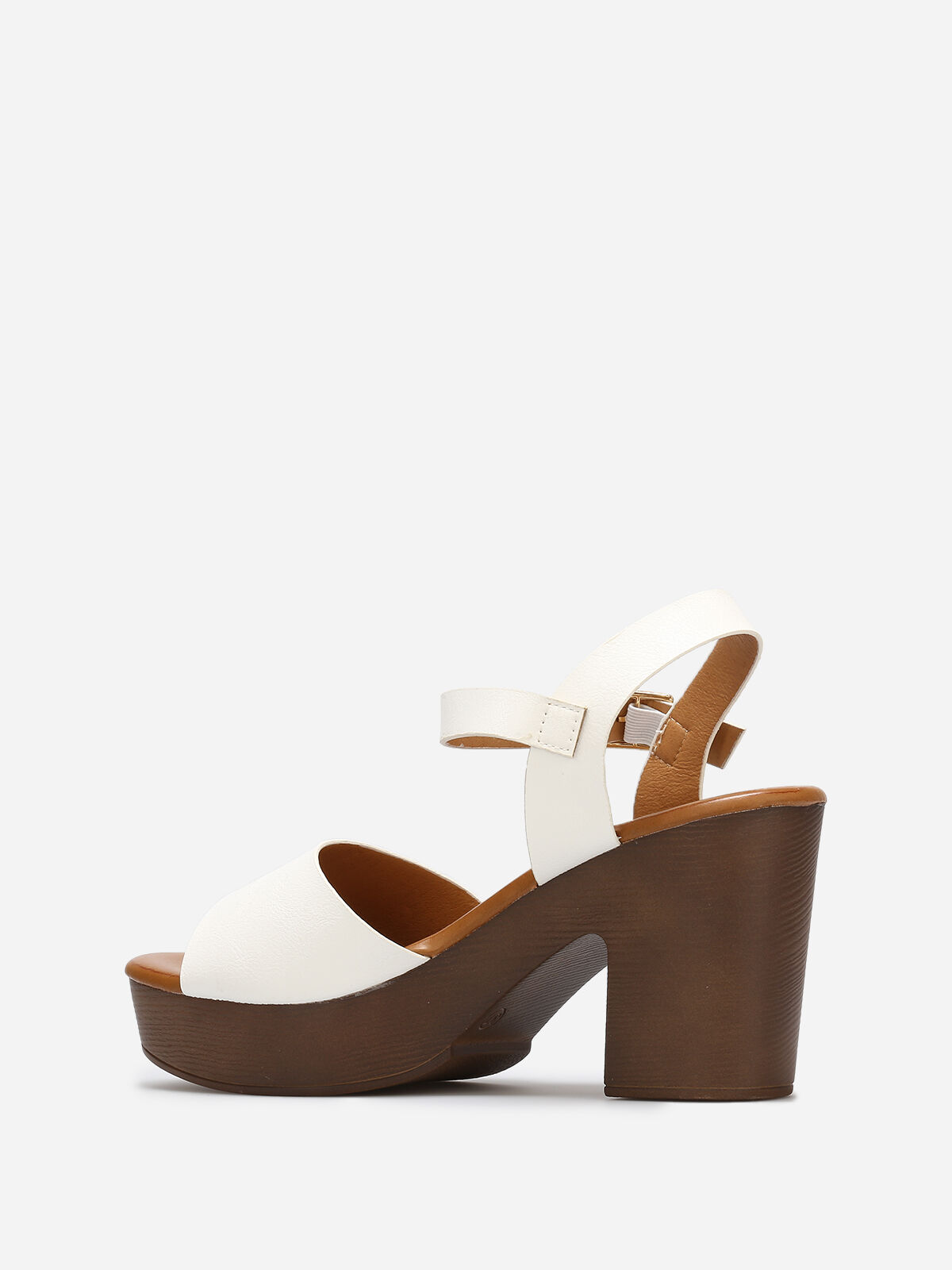 Sandales à plateforme effet bois- Blanc