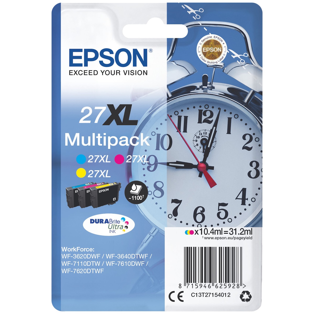 Epson blekkpatroner DuraBrite Ultra 27XL Cyan Magenta Gul
