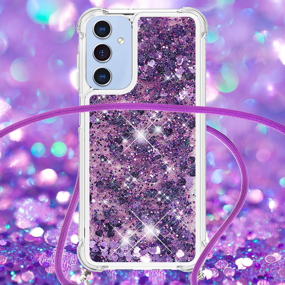 Samsung Galaxy A15 Necklace Gummi Hülle Liquid Glitzer   Handykette (130cm) - Violett