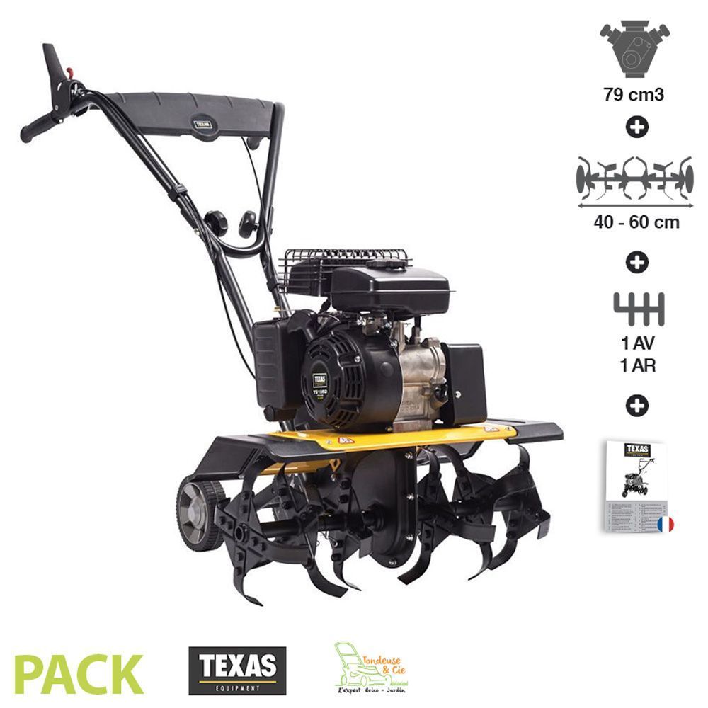 Motobineuse thermique 79 cm3 1,9 cv 2 vitesses travail 60cm texas lilli 365tg