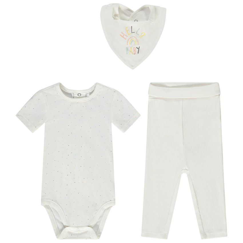 Ensemble 3 pièces body avec bavoir bandana pour bébé - Ecru