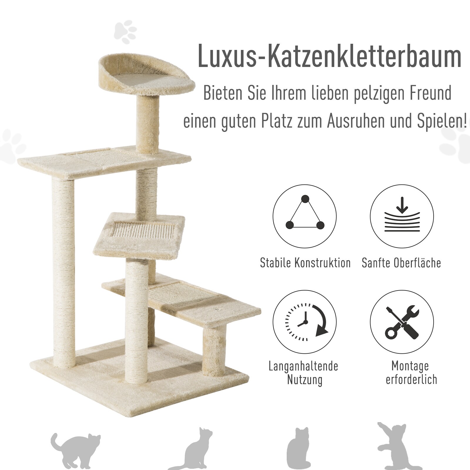 PawHut Katzenkratzbaum mit Sisalsäulen beige 50 x 50 x 100 cm (BxTxH)