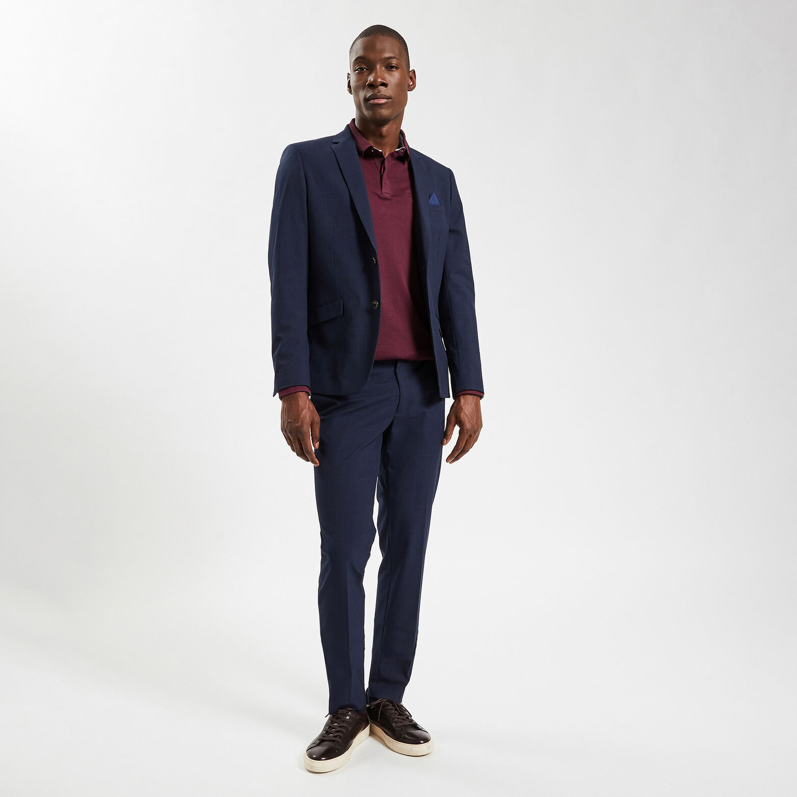 Polo manches longues interlock uni Bordeaux
