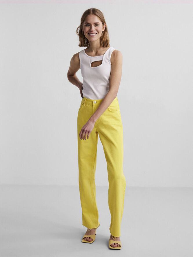 Pieces PCMOLLY HW DENIM PANTS D2D DE Golden kiwi/solid