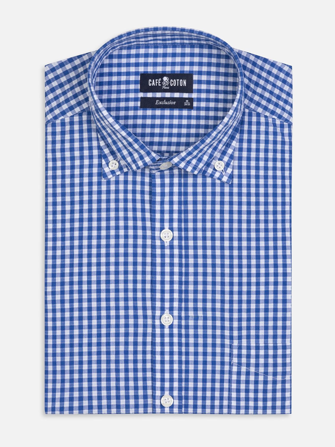 Chemise Jaiden en seersucker bleu - Col Boutonné