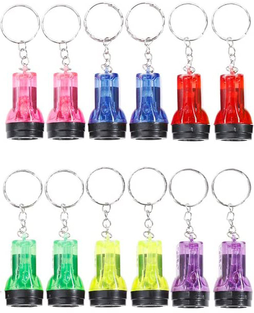 (12er Set) Mini Taschenlampe Schlüsselanhänger mit Spaltring (inkl. LR41 Batterien) - Assortiert